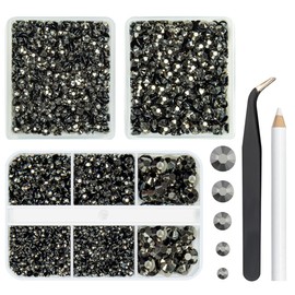 qiipii 3 Boxes Metallic Gray Resin Rhinestones for Crafting 2mm 3mm 4mm 5mm 6mm Metal Grey Flatback Stones Non Hotfix Steel Gray Gems Diamonds Charms for Nails Face Eyes Makeup Tumblers Bottles Crafts