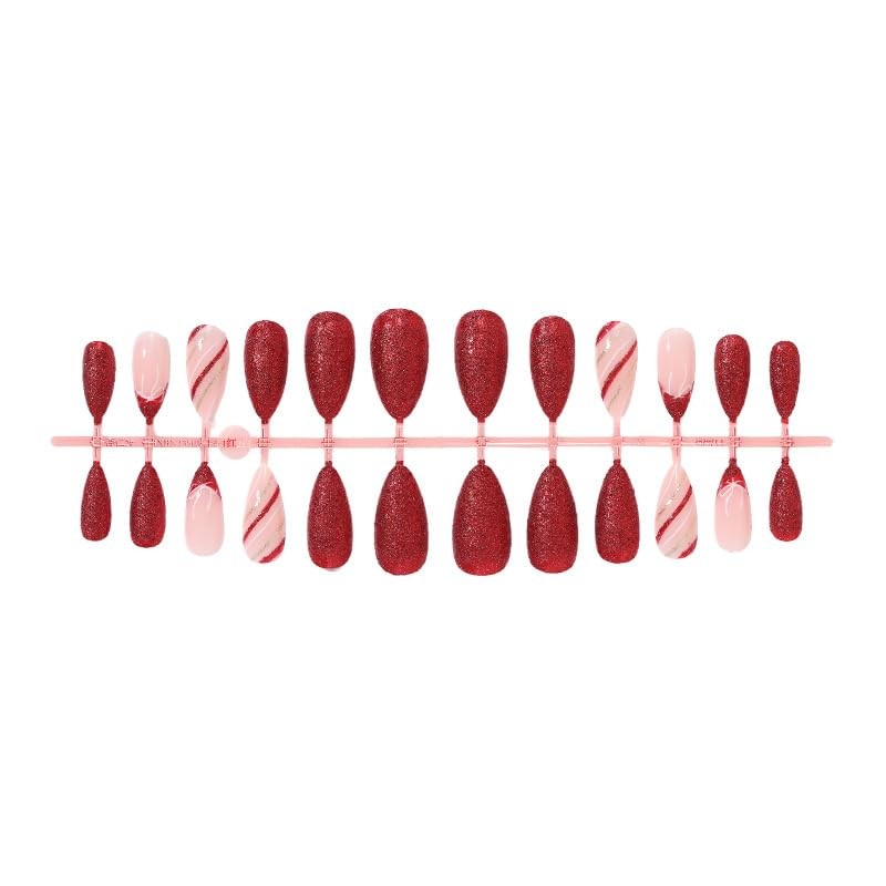 Almond Press on False Nails Medium Red Press on False