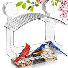Gbekery Window Bird Feeder with Strong Adhesive Suction Cups, Clear Bird Feeders for Window Viewing, Acrylic Window Bird Houses for Viewing Inside, Suction Bird Window Feeder for Cats