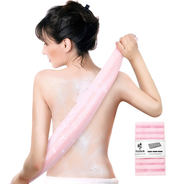 Exfoliating Back Scrubber, Korean Body Back Scrubber Towel for Shower, Japanese Exfoliating Bath Wash Scrub Cloth Washcloth Washer for Women Exfoliation, Body Scrubbing Brush Loofah Exfoliator (BLACK) (Pink)