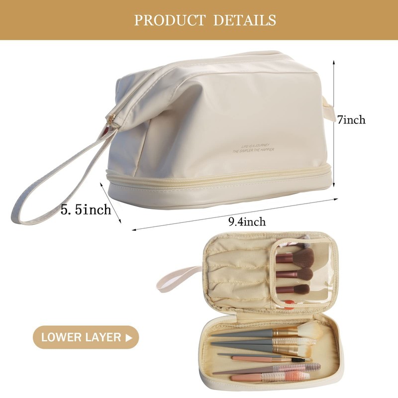 jioko Large Makeup Bag Travel Essentials, Cosmetic Travel Bags, Leather