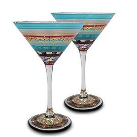 Golden Hill Studio Hand Painted Martini Glasses Set of 2 - Moroccan Mosaic Carnival Collection - Hand Painted Glassware by USA Artists - Unique and Decorative Martini Glasses, Kitchen Table DÃ©cor