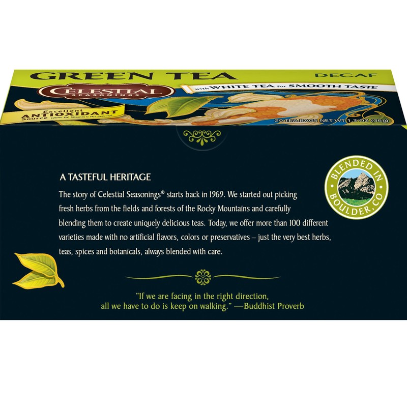 Celestial Seasonings, Green Tea, with White Tea, Decaf, 20 ct