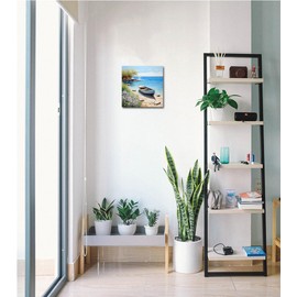 Boat Wall Art Coastal Bathroom Wall Decor Beach Framed Painting 12x12 Inch