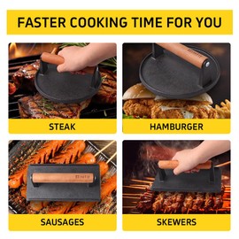 Eliteliy Cast Iron Burger Press,7" Round and 8"x4" Rectangle Smash Burger Set for Grill and Griddle Cooking, 2PCS Heavy-Duty Cast Iron with Wooden Handle for Bacon, Hamburgers, Eggs, Sandwiches,Steak