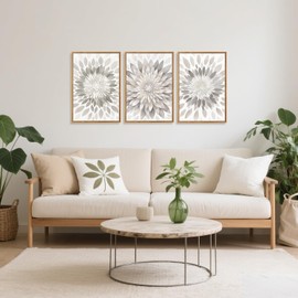 CHDITB Modern Floral Burst Framed Canvas Wall Art Set, Nature Flower Petal Wall Decor, Neutral Beige And Gray Botanical Painting, Contemporary Art Prints For Living Room Bedroom Office-16 x24 x3