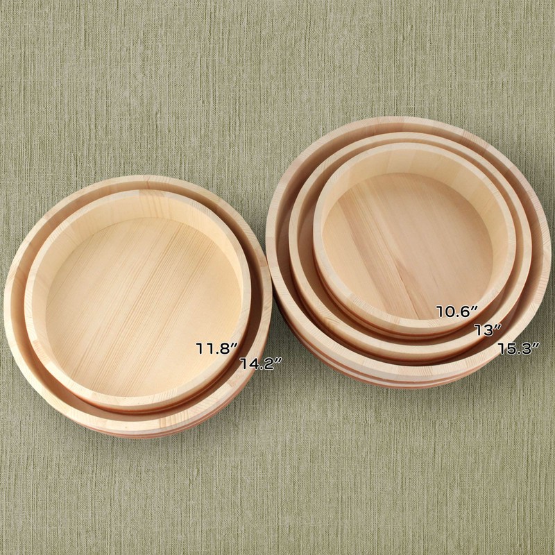 BambooMN 10.6" Hangiri Oke Sushi Rice Cooling Bowl/Tub with Lid,