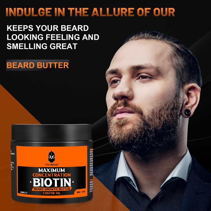 Beard Butter,Maximum Concentration Biotin,with Castor Oil and Argan & Jojoba