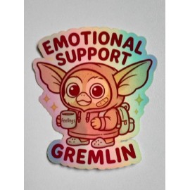 Emotional Support Gremlin 3 Inch Waterproof Holographic Vinyl Sticker