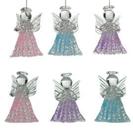 Angels Praying Christmas Ornaments - Set of 6 - Pink, Purple, and Blue Christmas Decorations for Tree and Home Each is 2" H