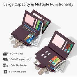 DAMAIKE Wallet Women Small Bifold Leather Wallet Woven Embossing Girls Ladies Female Mini Purse with 18 Card Slots + 1 Zipper Coin Pocket + 1 Cash Slot (Dark Red)