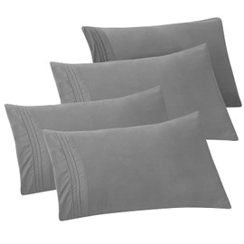 Elegant Comfort 4-Pack Solid Pillowcases 1500 Thread Count Egyptian Quality - Easy Care, Smooth Weave, Wrinkle and Stain Resistant, Easy Slip-On, 4-Piece Set, King Pillowcase, Gray