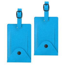 PATIKIL Pack of 2 Suitcase Tags Flight Travel Suitcase Name Tags with Name Plate Address Label Flap & Button PU Leather Pendant Travel Accessories for Cruises Travel Bag Sky Blue