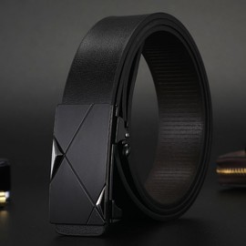 Men's Automatic Buckle No-Hole Belt - Toothless Inner Buckle for Marathon Running & Business Belt Model G [Gunmetal]+130cm 10ea