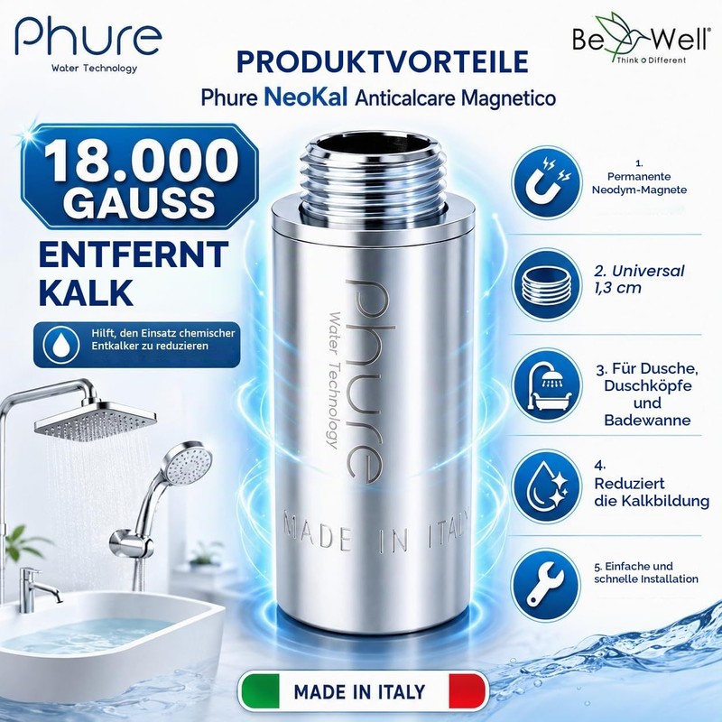 Phure Neokal Anti Limescale Protector for Shower, Handheld Shower, Bathtub,