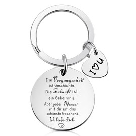 Otuuz Girlfriend Keyring with Engraving "Aber Jeder Moment mit Dir Ist Das Schönste Geschenk Valentinstag Partner Keyring Gift with Gift Box for Couples Boyfriend Girlfriend Women, silver