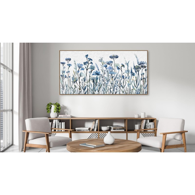 NINEASO Flowers Framed Canvas Wall Art - Navy Blue Flowers
