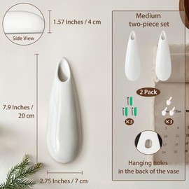 2 Pack White Ceramic Wall Vases,7.9 Inch Wall Hanging Plant Holder,Cubicle Modern Decor Wall Plant Holder Vase for Indoor Plants,Hanging Flower Pots for Air Vases,Propagation Wall Hanging