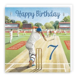 Hunts England - Cricket Fun 7th Birthday Card - Milo's Gallery - Age 7 Sport Birthday Card - For 7 Year Old Cricket Fan - Age Seven