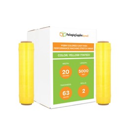 PSBM Yellow Tinted Machine Stretch Wrap, 2 Pack, 20 Inch x 5000 Feet, 63 Gauge, Plastic Cling Color Stretch Film Rolls for Packaging Packing Pallets