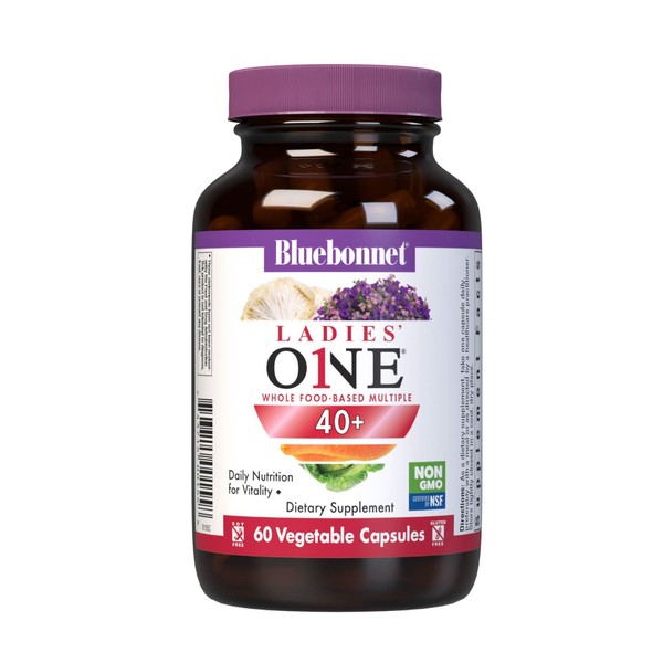 Bluebonnet Nutrition Ladies’ ONE 40+ Whole Food-Bed Multiple, Women Multivitamin for Women 40+, Soy-Free, Non-GMO, Gluten Free, 60 Vegetable Capsules, 60 Servings