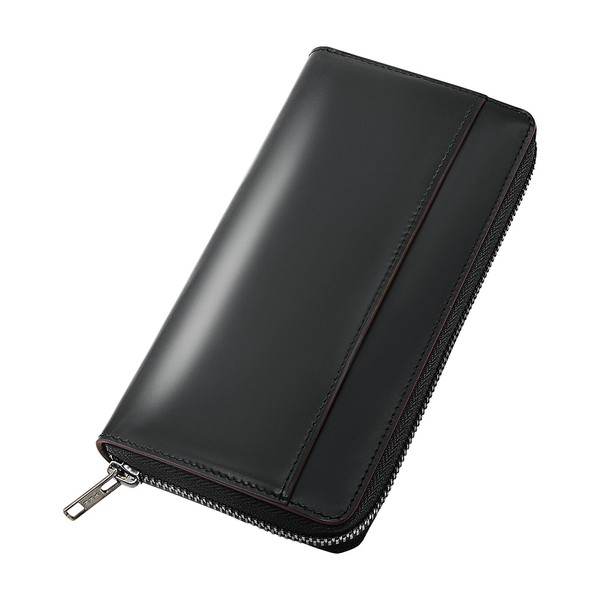 ACLUO Men's Long Wallet, Cowhide Leather, YKK Zipper, Coin Purse,