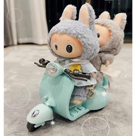Liotww Motorcycles Scooter Toy Doll - with Light and Music, Cute Have a Seat Accessories, Interactive Rotating Decor Desktop Ornaments for Collectors (Blue)