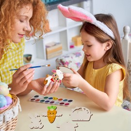 WEDNOK 12-Piece Easter Wind Chime Craft Set Children Easter Crafts Wooden Easter Crafts with Easter Eggs Easter Bunny Easter Chick Wind Chime Craft for Painting Decorating for Easter Decoration Spring