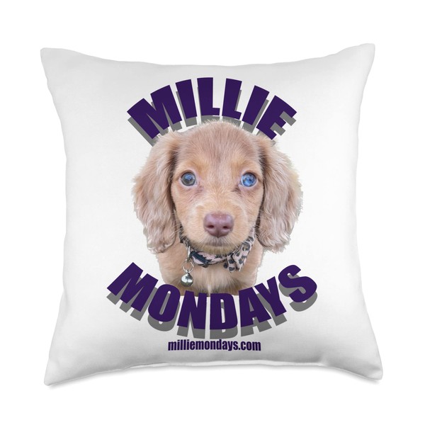 Smok'n'beaver Millie Mondays with New URL (Blue) Throw Pillow, 18x18,