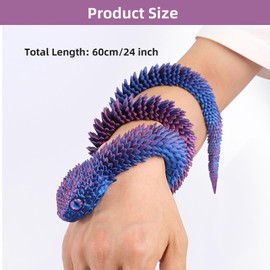 Myqiqi Large 3D Printed Snake (24 Inches), Large 3D Printed Animals Toy - Flexible Steered Snake Animal Fidget Toy for Home and Office Executive Desks Decor