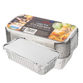 Homeshopa Foil Container With Lids, 80 Pack Large Durable Sturdy Aluminum Foil Food Storage Takeaways Tins, Odourless Non Toxic Meal Prep Container Roasting Baking Broiling Cooking and Freezing