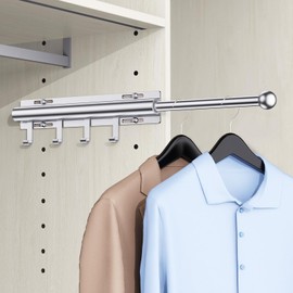 Valet Rod for Closets, 12" Valet Rod With 4 Hooks, Closet Organizer Slide Out Clothing Hanger Rods Extender Perfect for Suits,Dresses,Belt,Tie