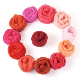 Bestewelry 2.12oz Wool Roving Yarn Red Needle Felting Wool 12 Colors Soft Spinning Felting Wool Supplies for DIY Crafts Felting Blending Weaving Hand Spinning