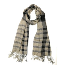 Shanlin Unisex Natural Color 100% Linen Scarves for Men and Women (Wide-Stripes)