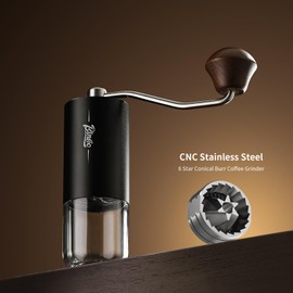 Portable Manual Coffee Bean Grinder - Stainless Steel Conical Burr Hand Coffee Grinder with Adjustable Setting,Double Bearing Hand Espresso Grinder (Black)