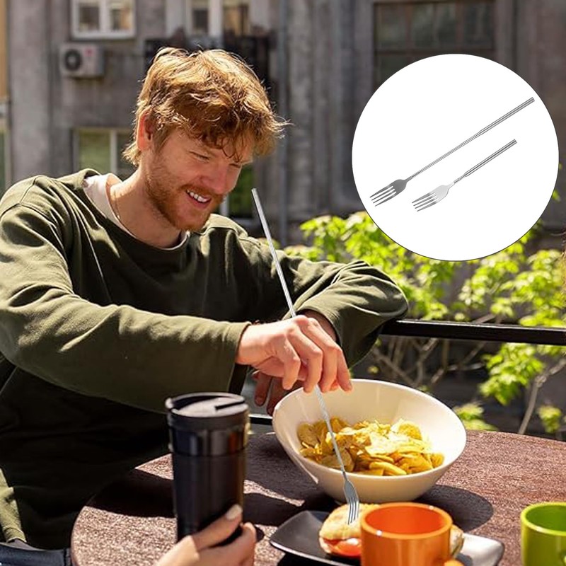 2 pieces, stainless steel telescopic fork, telescopic spoon, long telescopic