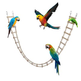 Bird Wooden Ladder Bridge, Pet Hamster Rats Climbing Ladder Toys, Ladders Swing Toys, Wood Climbing Ladders for Bird Parrot Hamster Squirrel Totoro Sugar Gliders (24 Ladders)(52.95x3.14 Inches)