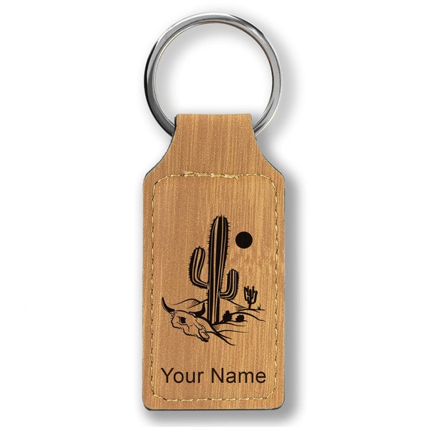 LaserGram Rectangle Keychain, Cactus, Personalized Engraving Included (Bamboo)