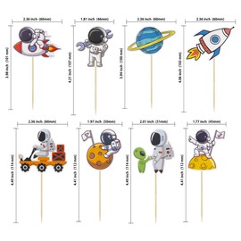 Gyufise Space Astronaut Cupcake Toppers Rocket Planet Travel to Moon Cupcake Picks Decorations for Baby Shower Boys Girls Birthday Space Theme Party