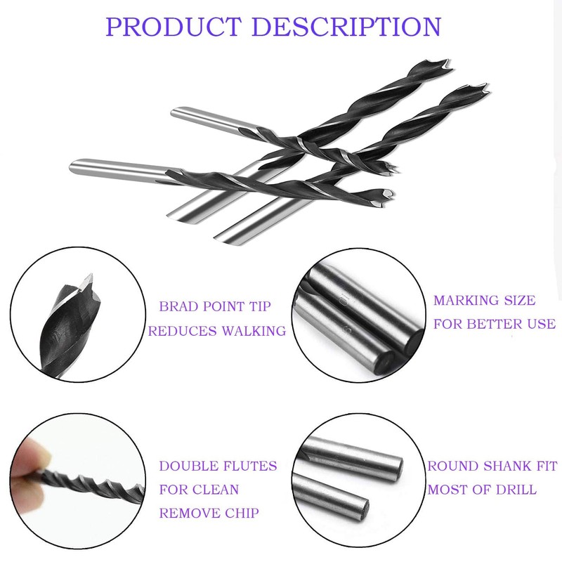 KEWAYO Brad Point Wood Drill Bit - 8 Pcs 3-10mm