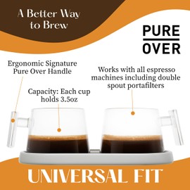 Pure Over Glass Espresso Cups | 2 Piece Coffee Mugs Set | Ceramic Coaster | Easy to Clean | Made of Borosilicate Glass | Heat Resistant (set of two) | Demitasse (Black Ceramic Coaster)