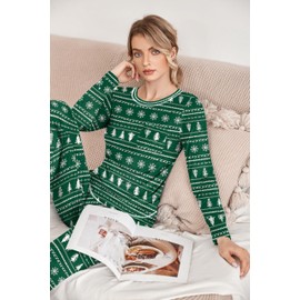 Ekouaer Pajamas Women's Long Sleeve Pj Set Soft 2 Piece Loungewear Sleepwear with Jogger Pants S-XXL Green with Christmas Trees XXL