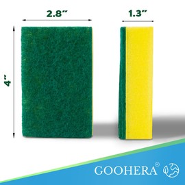 Goohera Heavy Duty Scrub Sponge for Cookware, Dual-Sided Cleaning Sponge, Non-Scratch and Odorless Design, Kitchen and Dishwashing Essential, Long-Lasting, 6 Pack