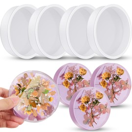 4 pcs Deep Coaster Molds, Round Coaster Molds for Epoxy Resin, Silicone Coaster Molds for Resin Coaster Molds for Flower Bouquet Preservation