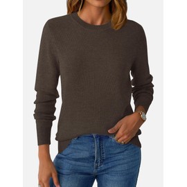 GKBK Womens Sweaters Wool Blend Crew Neck Lightweight Loose Fit Pullover Long Sleeve Fall Tops Business Casual Outfits 2025 Trendy Coffee