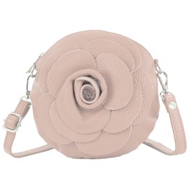 modamoda de T225 Women's Leather Shoulder Bag Evening Bag Clutch Flower Small Handmade in Italy, Pink beige