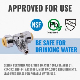 SUNGATOR Service Tee Stop Valve, 1/2 Inch Ptc x 1/2 Inch Ptc x 1/4 Inch Compression, No Lead 1/4 Turn Push Fit Water Valve Shut Off with Disconnect Clip, Push-to-Connect PEX, Copper, CPVC (2-Pack)