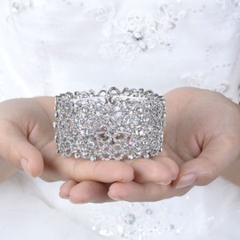 Ever Faith Silver-Tone Austrian Crystal Bridal Lots Heart Shape Stretch Bracelet Clear