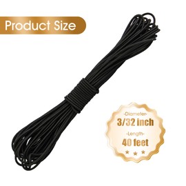 3/32 Inch Black Bungee Cord (2mm), 40 Feet Heavy Duty Elastic Shock Cord Nylon Stretch String Bungee Rope for DIY Crafting Sewing, Luggage, Camping, Tie Downs (Black, 3/32 inch x 40 ft)