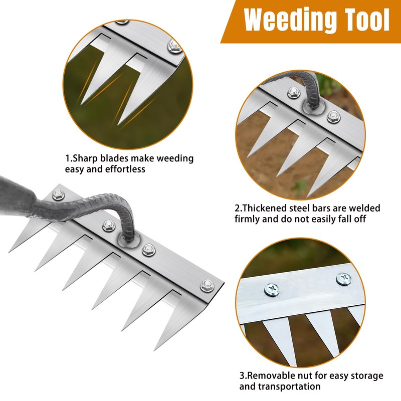 Garden Rake, Multi-Purpose Garden Weed Tool, Weed Hoe, Portable Weed